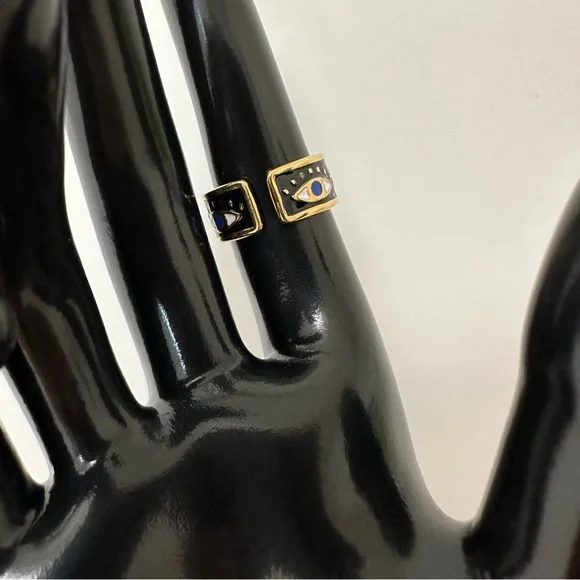 18K Gold Plated Evil Eye Geometric Open Ring - Picture 3 of 4